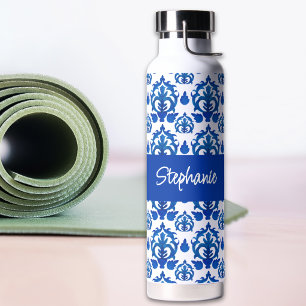 Bouteille D'eau Motif Toile de Jouy Bleu Monogramme Nom