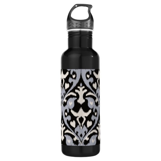 Bouteille D'eau Motif tribal de ikat noir gris moderne (Devant)