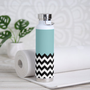 Bouteille D'eau Motif Zigzag noir et blanc, Chevron, Bleu