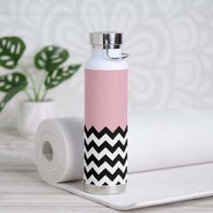 Bouteille D'eau Motif Zigzag noir et blanc, Chevron, rose