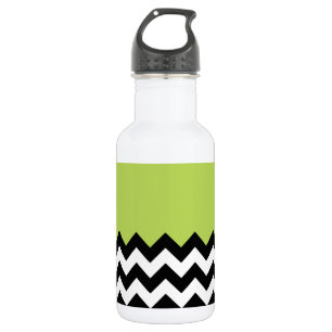 Bouteille D'eau Motif Zigzag Noir et Blanc, Chevron, Vert
