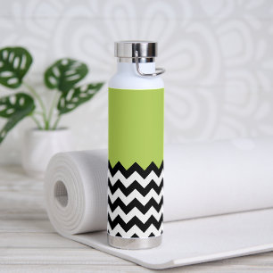 Bouteille D'eau Motif Zigzag noir et blanc, Chevron, Vert