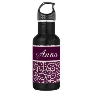 Bouteille D'eau Motifs ornementaux bordeaux, blanc
