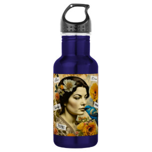 Bouteille D'eau Mots Inspirants et Dame Vintage