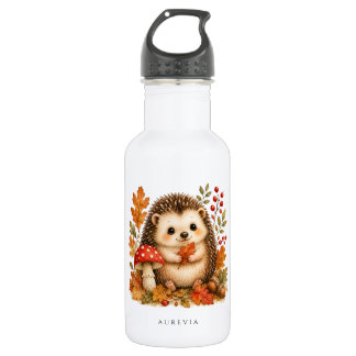 Bouteille D'eau Mug aquarelle hérisson de la forêt automnale migno