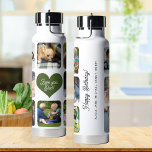 Bouteille D'eau Multi photo collage amour vous papa personnalisé<br><div class="desc">Ajoutez 8 photos et créez une jolie bouteille d'eau en grille de collage personnalisée avec un coeur vert tendance et un script chic pour votre père. Facile à personnaliser avec vos images, texte et signature carrés personnalisés. Il peut être un bon cadeau de conservation réfléchi pour la Fête des pères,...</div>