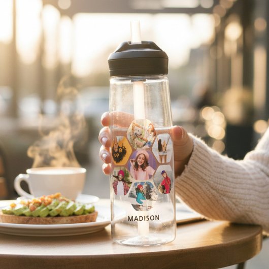 Bouteille D'eau Multiphoto Collage moderne Nom personnalisé