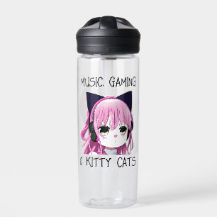 Bouteille D'eau Musique personnalisée Jeu et chat Kitty Anime Girl