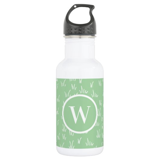 Bouteille D'eau Nature fraîche | Motif vert et monogramme (Devant)
