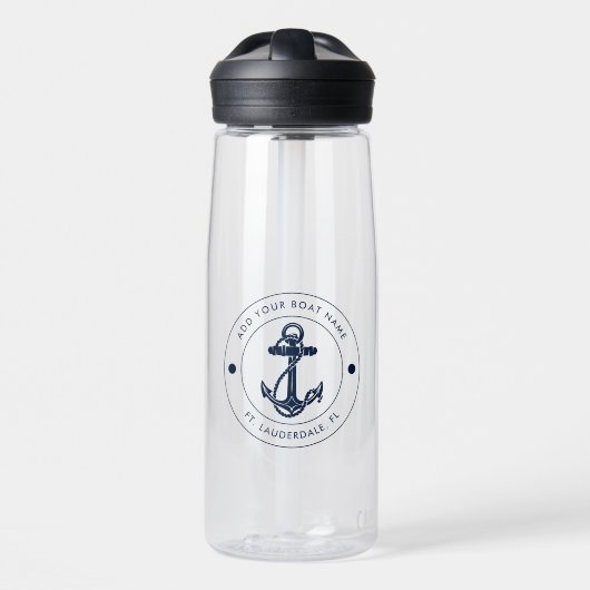 Bouteille D'eau Nautical Boat Name Navy Blue Anchor Custom (Avant)