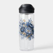 Bouteille D'eau Navy Blue and Gold Peony Flower Wedding Groomsmen (Arrière)