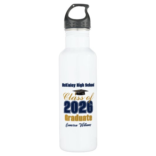 Bouteille D'eau Navy Blue Gold Class of 2026 Custom Graduation (Devant)