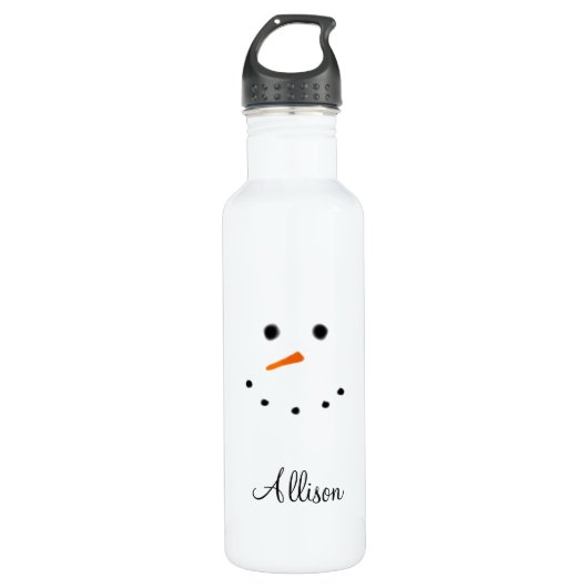 Bouteille D'eau Noël blanc de visage de bonhomme de neige (Devant)