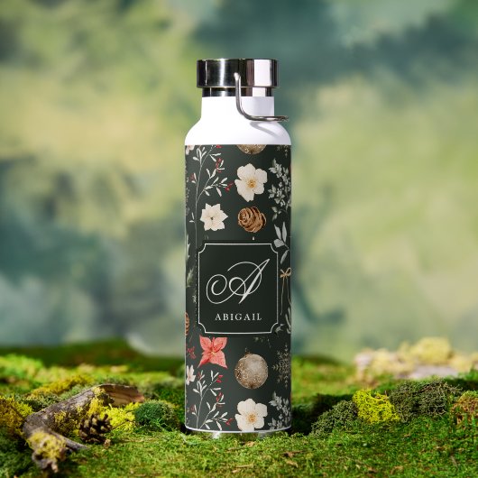 Bouteille D'eau Noël botanique d'hiver (Extérieur (pivotée))