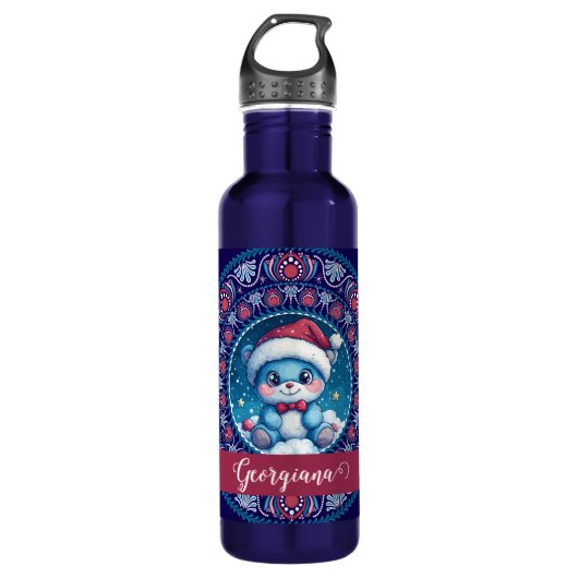 Bouteille D'eau Noël personnalisé Kawaii Ours Dot Mandala (Devant)