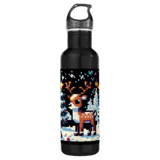 Bouteille D'eau Noël Reinder Winter Wonderland Pixel Art