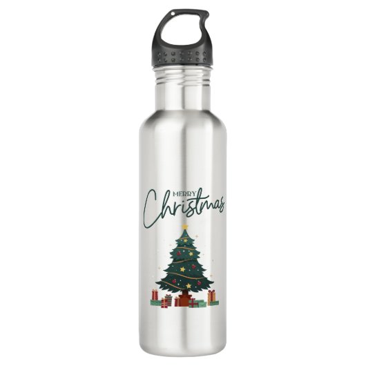 Bouteille D'eau Noël vert Jaune Personnalisé Isolé (Devant)