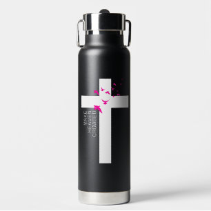 Bouteille D'eau Noir blanc et magenta minimaliste chrétien