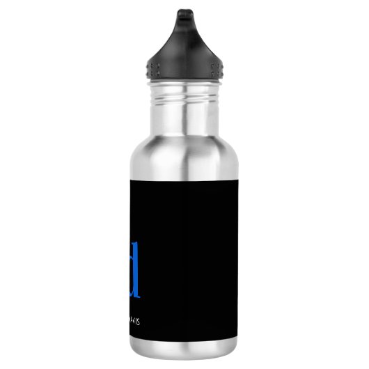 Bouteille D'eau Noir bleu monogramme nom moderne (Droite)