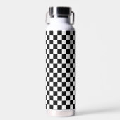 Bouteille D'eau noir et blanc - damier rétro (Avant)