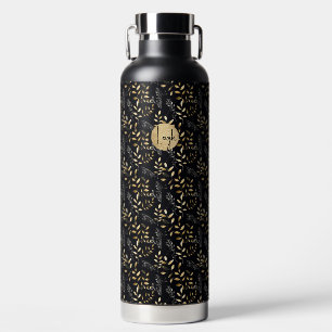 Bouteille D'eau Noir et Tan Feuilles Pas de plastique