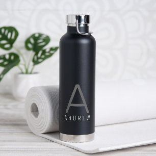 Bouteille D'eau Noir Personnalisé Monogramme Moderne Grand