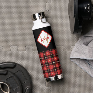 Bouteille D'eau Noir Rouge et Tan Lumberjack Plaid Monogramme