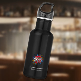 Bouteille d'eau noire avec logo personnalisé et ad
