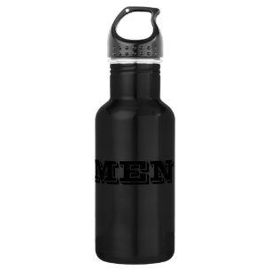 Bouteille d'eau noire avec nom d'homme en police V