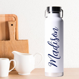 Bouteille D'eau Nom bleu marine Script manuscrit personnalisé