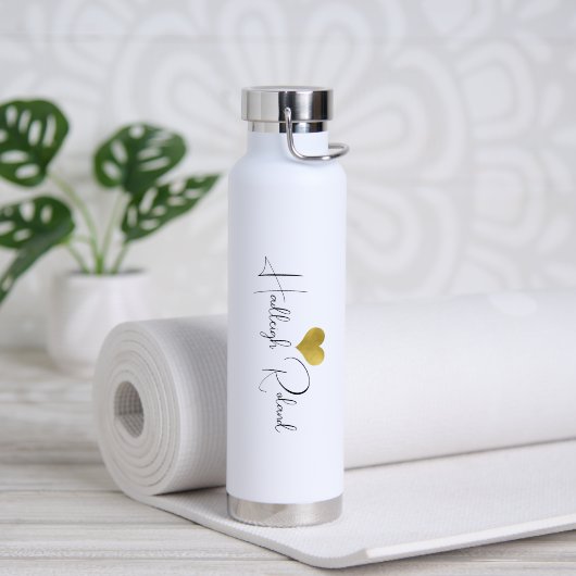 Bouteille D'eau Nom Calligraphie Monogramme Cœur (Yoga (pivoté))