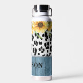 Bouteille D'eau Nom Chic Rustique Imprimé Léopard Tournesol (Arrière)