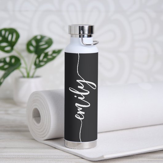 Bouteille D'eau Nom de calligraphie noir et blanc tendance (Yoga)
