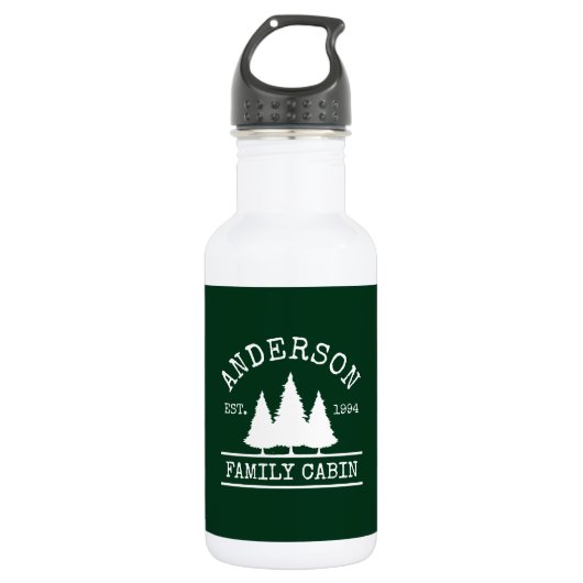 Bouteille D'eau Nom de famille Cabin Vert forêt Blanc (Devant)