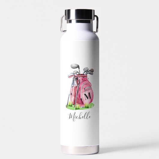 Bouteille D'eau Nom de golf rose Monogramme (Avant)
