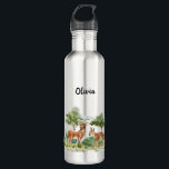 Bouteille D'eau Nom de la forêt de cerfs<br><div class="desc">Une forêt,  un paysage boisé avec une mignonne mère et chevreuils,  Personnalisez et ajoutez un nom. Lettres noires.</div>