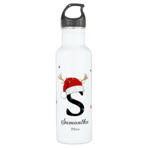Bouteille D'eau Nom de la lettre Santa Hat   Monogramme   Initiale
