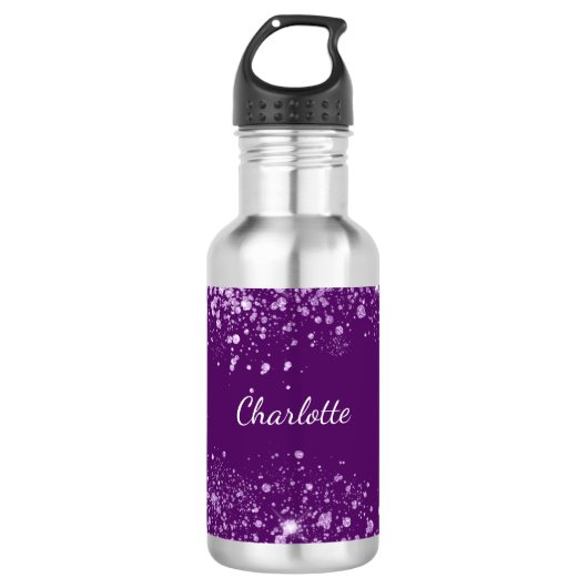 Bouteille D'eau Nom de monogramme de parties scintillant violette (Devant)