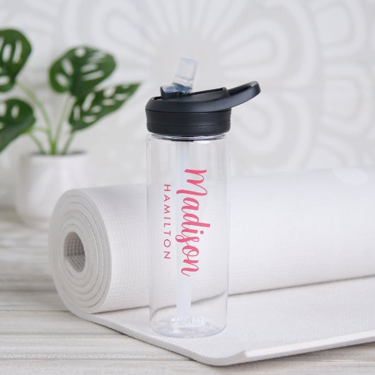 Bouteille D'eau Nom de script rose personnalisé (Yoga)