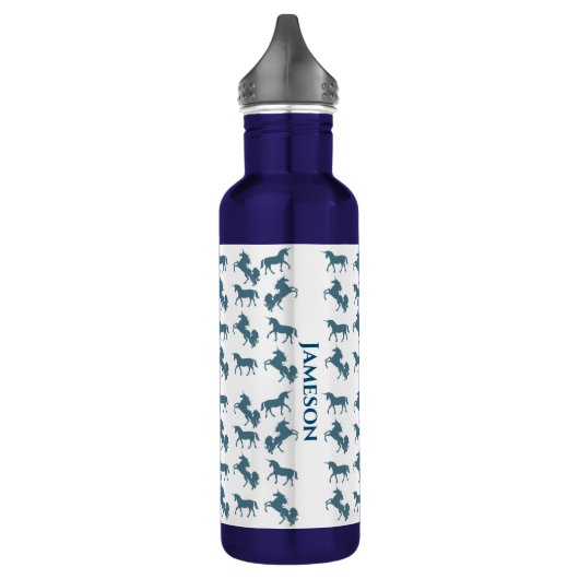 Bouteille D'eau Nom des garçons Bleu mou Monogram Unicorn Motif (Gauche)