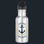 Bouteille D'eau Nom du bateau capitaine Ancre Gold Style Laurel St<br><div class="desc">Une bouteille d'eau en acier inoxydable personnalisée avec votre grade de capitaine ou autre titre et votre nom de bateau, nom de famille ou autre texte désiré. Doté d'une ancre nautique conçue sur mesure, de feuilles de lauriers de style or et d'un emblème d'étoiles. Fait un grand cadeau pour toute...</div>