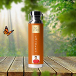 Bouteille D'eau Nom du logo de l'entreprise photo brûlée orange<br><div class="desc">Un arrière - plan tendance couleur orange brûlé. Personnalisez et ajoutez votre logo,  votre nom et une photo de profil.</div>