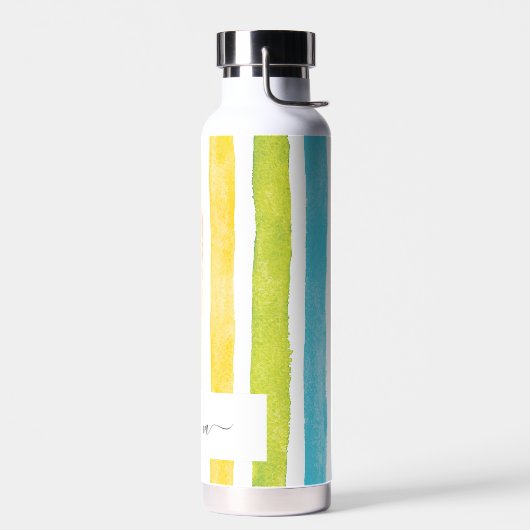Bouteille D'eau Nom du monogramme Aquarelle initiale Rayures arc-e (Gauche)