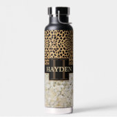Bouteille D'eau Nom du monogramme de marbre tacheté léopard (Gauche)