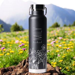 Bouteille D'eau Nom du monogramme du jardin du fleur sauvage