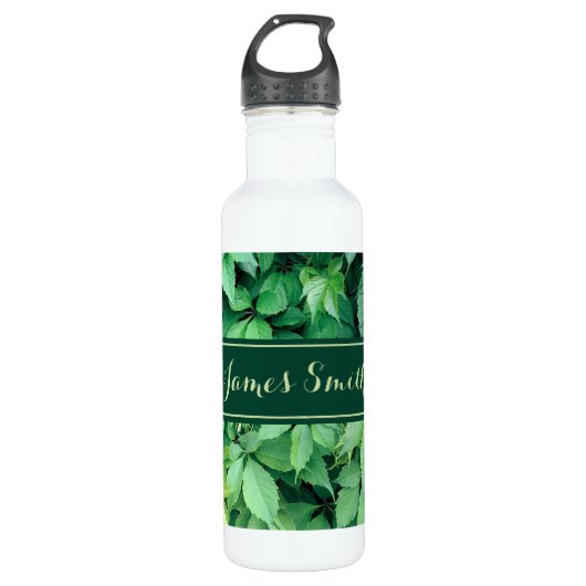 Bouteille D'eau Nom du monogramme Feuille de raisin vert (Devant)
