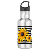 Bouteille D'eau Nom du monogramme Fleur jaune Bande noire (Devant)