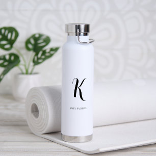 Bouteille D'eau Nom du monogramme noir et blanc moderne
