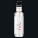 Bouteille D'eau Nom du script Cadeau personnalisé rose personnalis<br><div class="desc">Une magnifique bouteille d'eau avec un nom personnalisé dans une police de script moderne et élégante. En rose et blanc. Merveilleux comme un jour de la mère,  vacances,  anniversaire,  ménage ou cadeau de servante.</div>