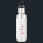 Bouteille D'eau Nom du script Cadeau personnalisé rose personnalis<br><div class="desc">Une magnifique bouteille d'eau avec un nom personnalisé dans une police de script moderne et élégante. En rose et blanc. Merveilleux comme un jour de la mère,  vacances,  anniversaire,  ménage ou cadeau de servante.</div>